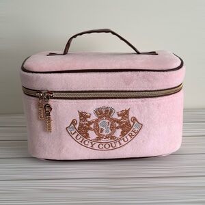 Juicy Couture Pink Velour Cosmetic Bag Makeup Bag Travel Train Case